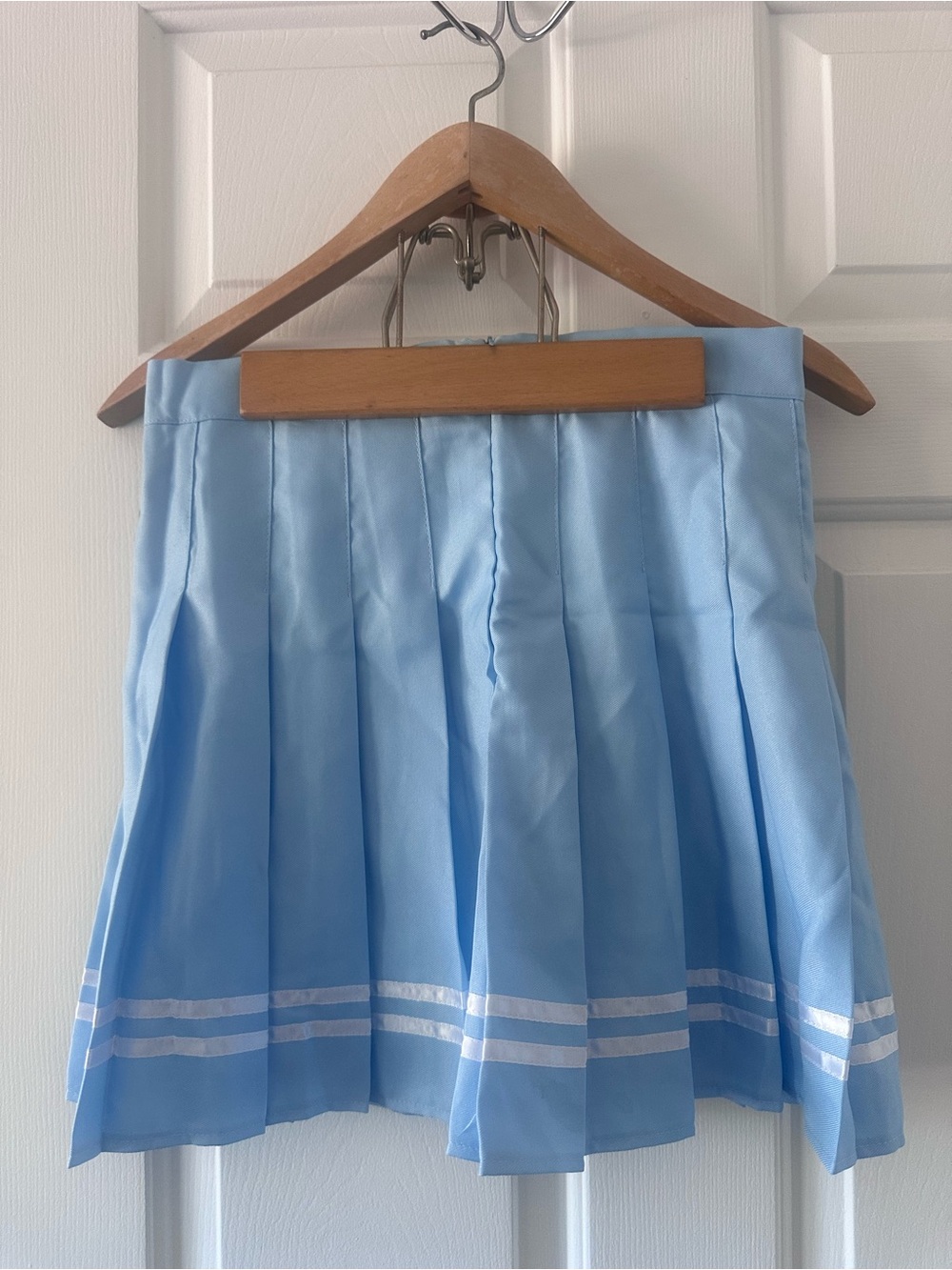 Light Blue Pleated Mini Skirt with Double Stripe